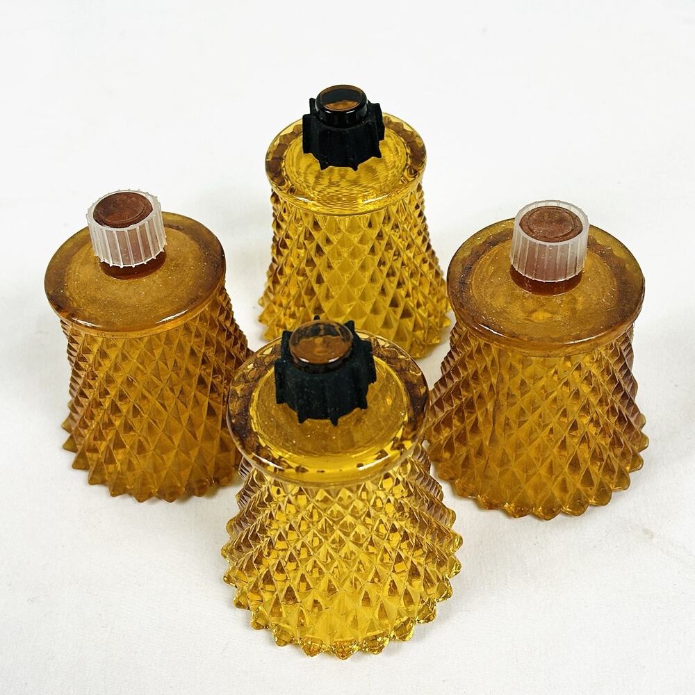 4 Vtg Amber Diamond Point Glass Peg Votive Sconce Candle Holder Homco w Grommets